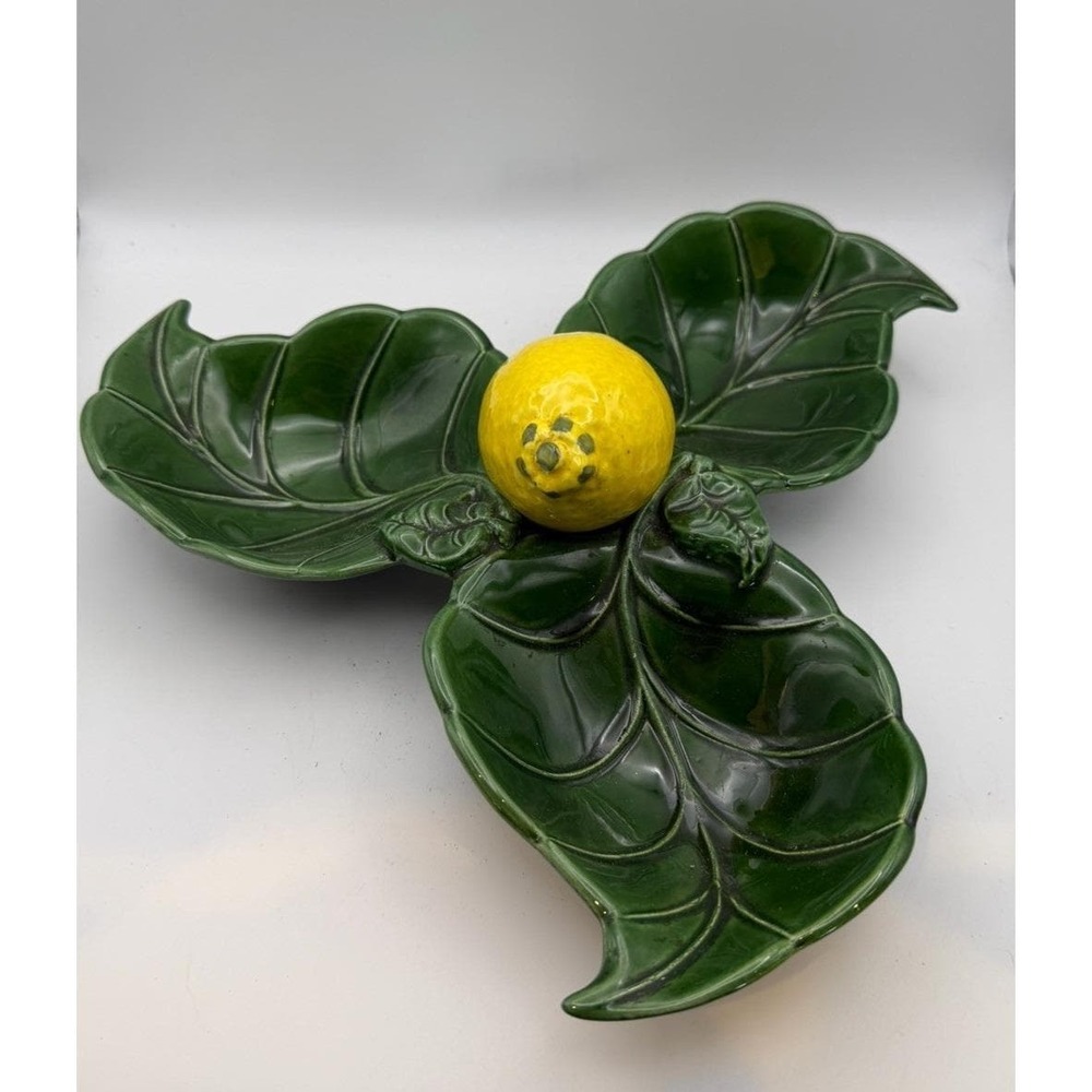 Vintage Ceramic Lemon Leaf‎ Divided Serving Dish 3 Section Relish Tray USA